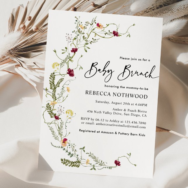 Convites Elegante Rustic Wreath Wildflower Baby Brunch (Criador carregado)