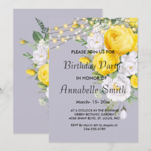 Convites Elegante Rústico Luz Amarelo Aniversário Floral