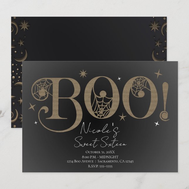 Convites Elegante Rústico Sombrio BOO Mágico Halloween Doce (Frente/Verso)