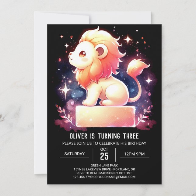 Convites Elegante Safari Lion Birthday (Frente)