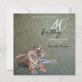 Convites Elegante Sage Dourada Tiger Surprise Festa de aniv