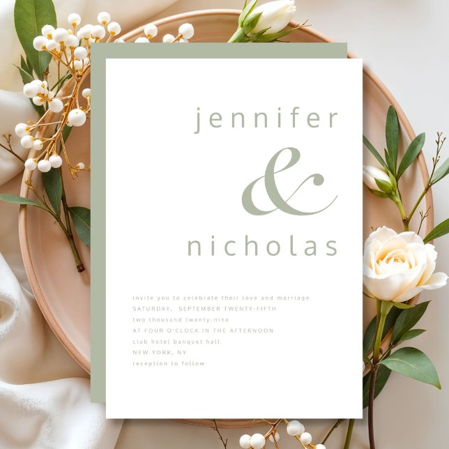 Convites Elegante Sage Green Ampersand Wedding (Elegant Sage Green Ampersand Wedding Invitation)