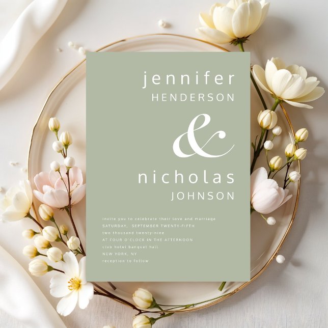 Convites Elegante Sage Green Ampersand Wedding (Elegant Sage Green Ampersand Wedding Invitation)