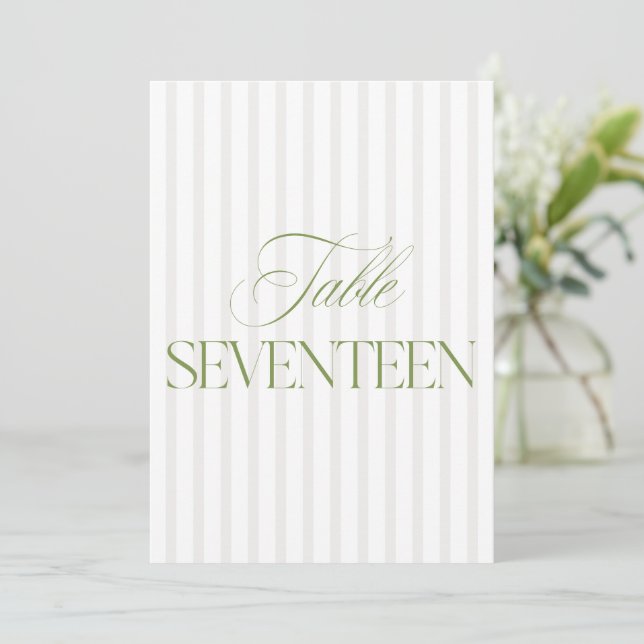 Convites Elegante Sage Green & Beige Wedding 17 Table Numbe (Em pé/Frente)