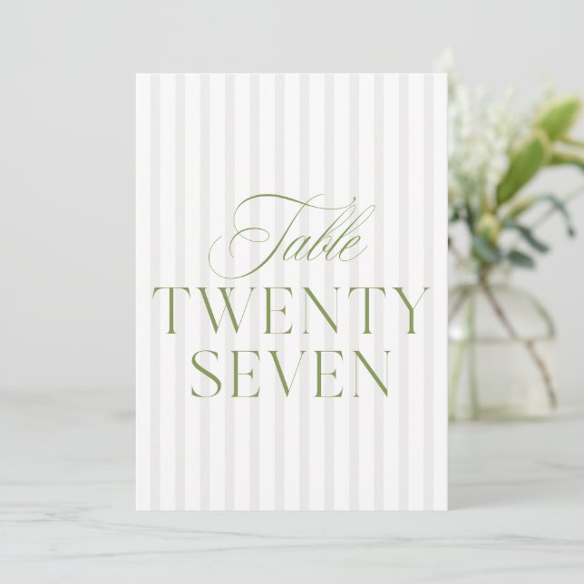 Convites Elegante Sage Green & Beige Wedding 27 Table Numbe (Em pé/Frente)