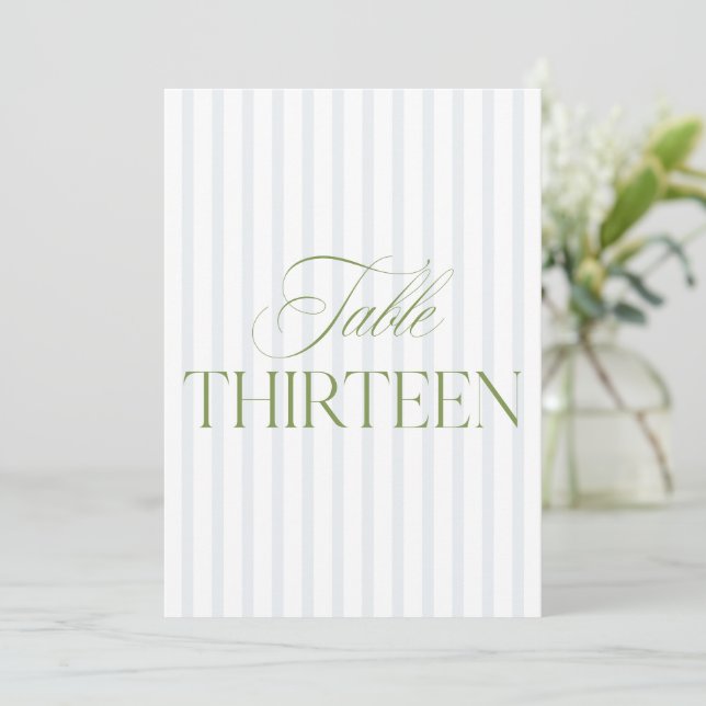 Convites Elegante Sage Green & Blue Wedding 13 Table Number (Em pé/Frente)