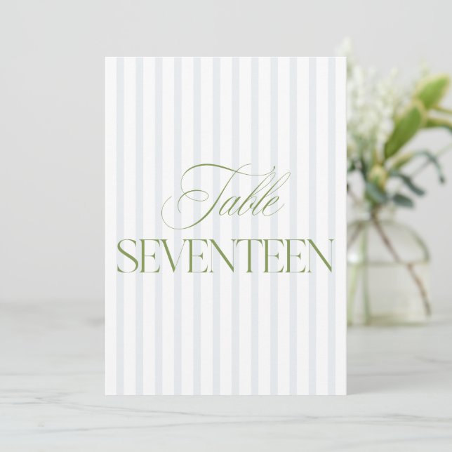 Convites Elegante Sage Green & Blue Wedding 17 Table Number (Em pé/Frente)