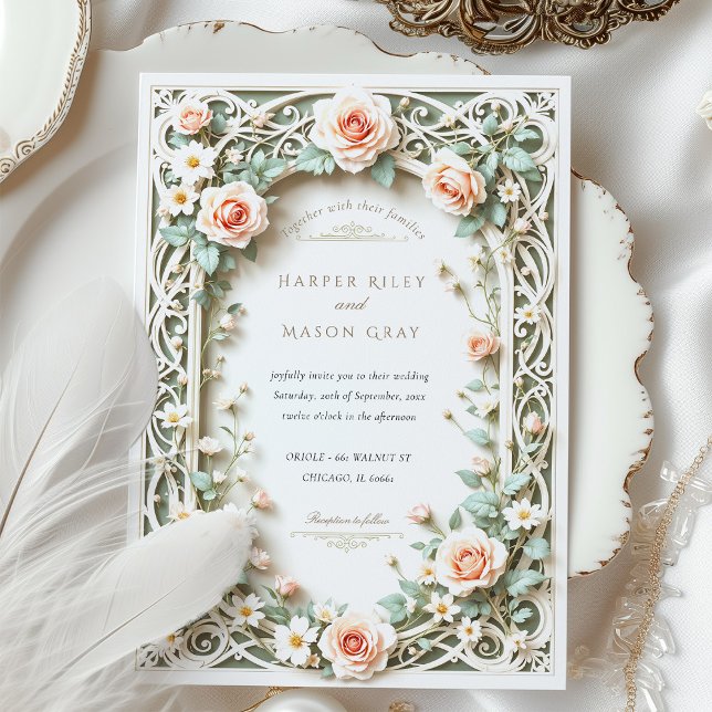 Convites Elegante Sage Green Blush Rosa Invitation (Criador carregado)