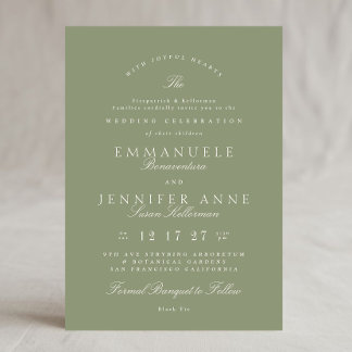 Convites Elegante Sage Green Calliografia Formal O Casament