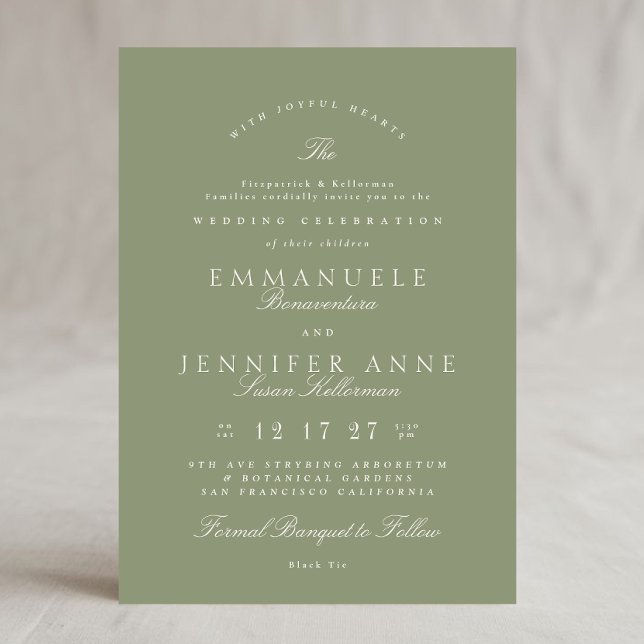 Convites Elegante Sage Green Calliografia Formal O Casament (Criador carregado)