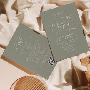 Convites Elegante Sage Green Código QR Tudo em um Casamento