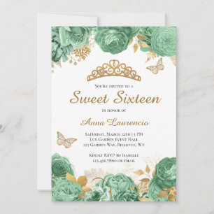 Convites Elegante Sage Green Floral Sweet 16 Dezesseis