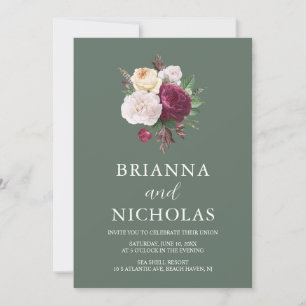 Convites Elegante Sage Green Floral Tudo em Um Casamento