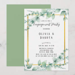 Convites Elegante Sage Green Greenery Dourada Festa de noiv