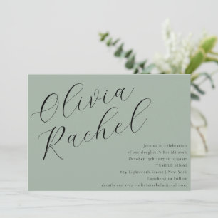 Convites Elegante Sage Green Script Calliografia Bat Mitzva