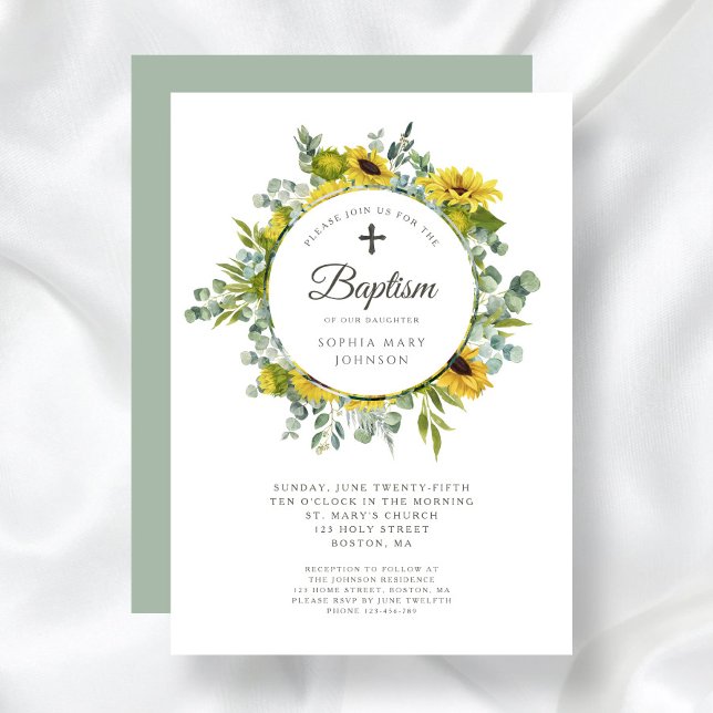Convites Elegante Sage Green Sunflower Wreath (Elegant Sage Green Sunflower Wreath Invitation)