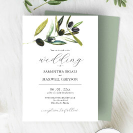 Convites Elegante Sage Green Watercolor Casamento Verde