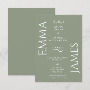 Convites Elegante Sage Green, White Font Bold Script Casame