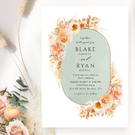 Convites Elegante Sage, Peach Blush e Cream Oval Casamento 
