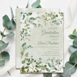 Convites Elegante Sage Verde Eucalipto Branco Graduação