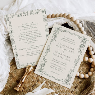 Convites Elegante Sage Verde Tudo em Um Casamento vintage