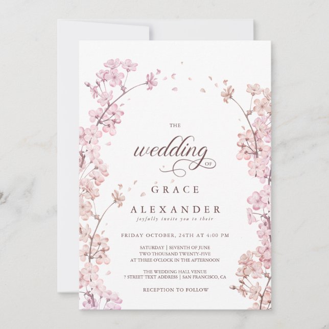 Convites Elegante Sakura Branch, primavera moderna (Frente)
