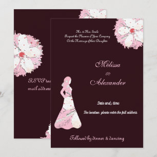 Convites Elegante sakura preto rosa floral silhueta chic