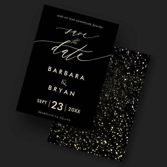 Convites Elegante Salve A Data De Luxo Preto Dourado (Elegant Save The Date Luxury Black Gold Invitation
)