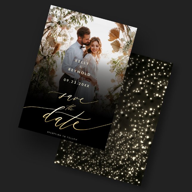 Convites Elegante Salve A Data Dourada Casamento Fotográfic (Elegant Save The Date Gold Photo Wedding Invitation
)