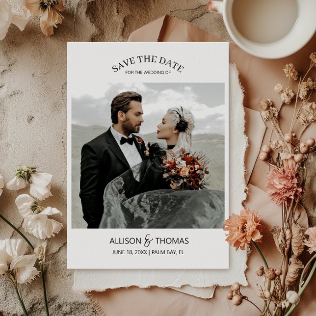 Convites Elegante Salve a Data Foto Código QR Casamento (Save time and reduce wedding planning stress with this QR code Save the Date card.)