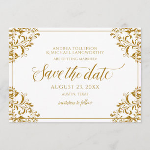 Convites Elegante Salve o Dia do Casamento Vintage Dourado