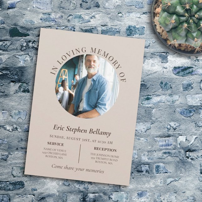 Convites Elegante Sand & Brown Round Foto do Funeral (Criador carregado)