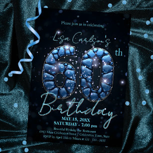 Convites Elegante Sapphire Blue e Black 60th Birthday