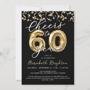 Convites Elegante Saúde a 60 anos Script Balão Confetti