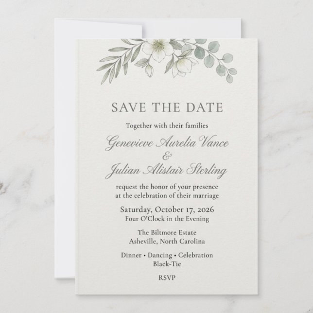 Convites Elegante Save the Date Botânico de Eucalipto & Hel (Frente)