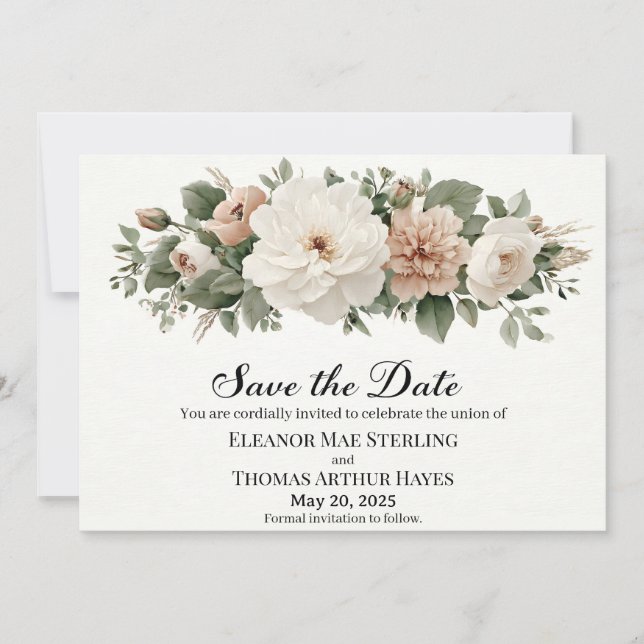 Convites Elegante "Save the Date" com Aquarelas Românticas (Frente)