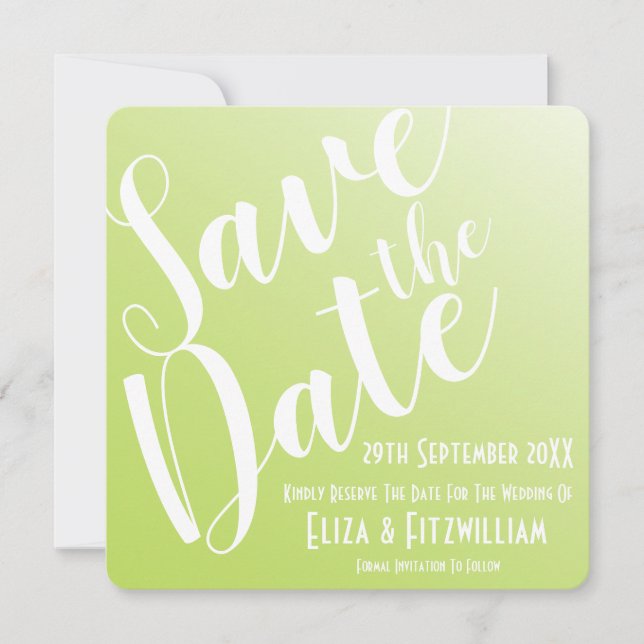 Convites Elegante Save The Date com Ombre Verde Lima (Frente)