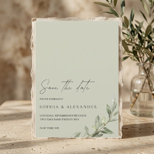 Convites Elegante Save the Date com ramo de oliveira Mini