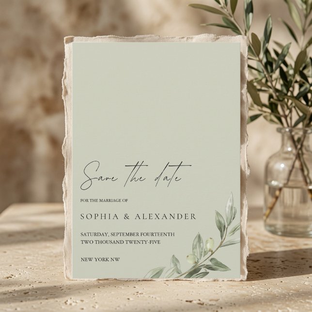 Convites Elegante Save the Date com ramo de oliveira | Mini (Criador carregado)