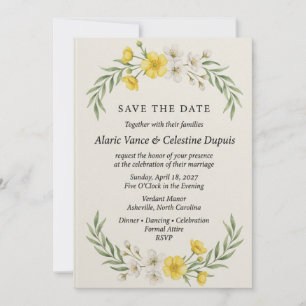 Convites Elegante Save the Date de Botão de Ouro Amarelo & 