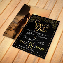 Elegante Save the Date de Casamento de Praia Preto