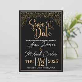 Convites Elegante Save the Date de Casamento na Praia Preto
