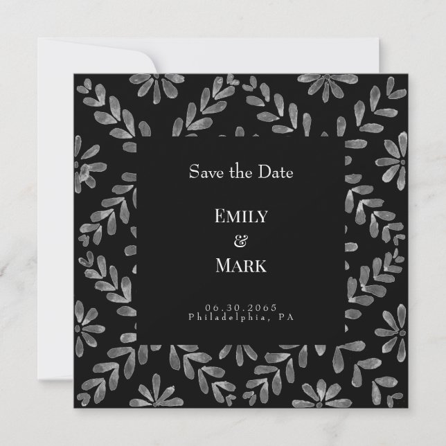 Convites Elegante Save the Date de Casamento Preto e Branco (Frente)
