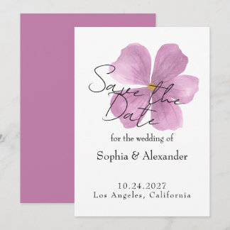 Convites Elegante Save the Date - Floral Aquarela Roxa
