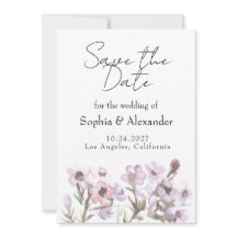 Elegante Save the Date - Floral Aquarela Roxo