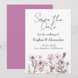 Convites Elegante Save the Date - Floral Aquarela Roxo
