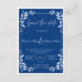 Convites Elegante "Save the Date" Floral Azul e Branco