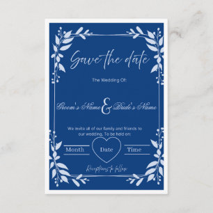 Convites Elegante "Save the Date" Floral Azul e Branco