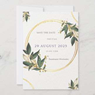Convites Elegante Save the Date Karte – Gold & Grün