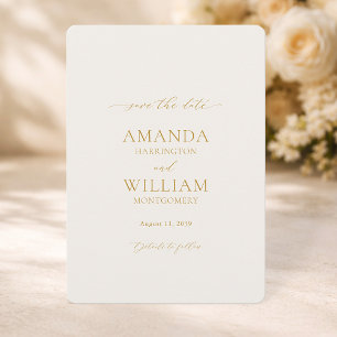 Convites Elegante Save the Date Marfim com Caligrafia Doura